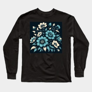 Blue Floral Pattern Long Sleeve T-Shirt